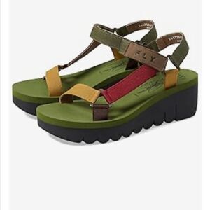 Fly London Green and Yellow Platform Sandals